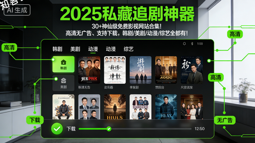 【2025私藏追剧神器】30+神仙级免费影视网站合集!高清无广告、支持下载,韩剧/美剧/动漫/综艺全都有!